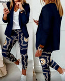 Autumn Two Piece Sets Women Printted Elegant Blazer & Pants Set Outifits Fashion Tracksuits Casual Elegant Female