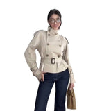 Fongt Autumn Women's Clothing Explosion Retro Collar Design Double Buckle Short Belt Wind Coat