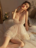 Fongt Pajamas Woman 2025 New Perspective Lace Yarn Princess Pure Lust Wind Sling Aja Prion Suit Homewear