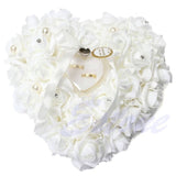 Jewelry Case Heart-shape Rose Flowers Ring Box Romantic Wedding Ring Bearer Pillow Cushion Holder Valentine's Day Gift