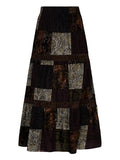 Patchwork Velvet Printed Midi Skirt-Outfit