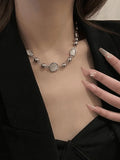 Grunge Faux Gem Decor Beads Necklace-Outfit