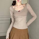Aesthetic Halter Neck Bow Long Sleeve Tee-Outfit