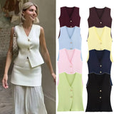 Fongt Women's ZA New Multi-Color Button Knitted Vest Vest Half-Skirt Set