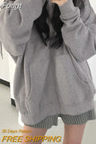 Sweatshirts Women Winter Harajuku Streetwear Korean Version Vintage Long Sleeve Solid Jacket Coats Loose Zip Up