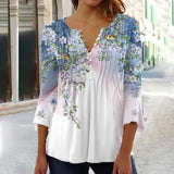 Wear Floral Printed V-neck Sleeve Pleated