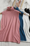 sweater vest autumn spring simple solid knitted turtleneck tank top women cozy pullover-Outfit