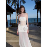 Fongt Resort Beach Dress Pure Style Hot Girl Fashion Shoulder Brat Dress Dress Open Back Dress