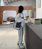 Letter Print Oversized Sweatshirt-Outfit