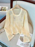 New Korean Version Of Cave Sweater Loose Blouse Round Neck Sweater Hollowed-Out Sunscreen Long-Sleeved Blouse-Outfit