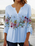 3/4 Sleeves Printed Button Waist