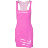 Fongt Leather Solid Color Halter Dress Female Tight Leather Skirt Sexy Sleeveless Leather Hottie Bag Hip Skirt Short Skirt-Outfit