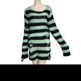 Fongt Version Of The Hollow Hole In The Long Sweater Female Lovers Stripes Loose Color Dark Versatile Knit Niche-Outfit