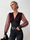 Fongt V-Neck Stylish Heart-Shaped Net纱 Sexy