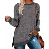 / Winter 2023 New Round Collar Color Open Fork Top Loose Head T-Shirt And Long Sleeves-Outfit