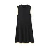 Fongt Women's Explosive Knitted Mini Dress Fashion Round Collar Folded A-Character Dress