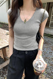 Solid Color Temperament V-Collar Knitted Sleeveless Vest Women's 2024 New Spring And Summer Slim And Thin