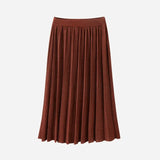 2020 New-Coming Winter Solid Pleated Knitted Skirt A-Line Mid-Calf Empire High Street Style Women Winter