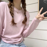 Thin Style Design Rope Long-Sleeved T-Shirt Woman Waist Slim Solid Color Short-Style Sunscreen