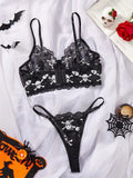 Black Skull Embroidery Mesh Lingerie Set-Outfit
