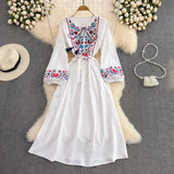 Fongt Embroidery Tassel Tuxedo With Loose Waist A Word Big Swing Dress Seaside Holiday