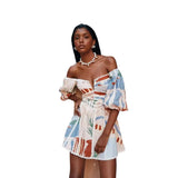 Fongt Women's Dress Dress Print Shoulder Fashion Lace Positioning 8051