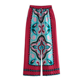 Summer Halter Scarf Blouse Printed Vertical Trousers Set-Outfit