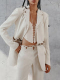 Fongt Women's Wear Autumn 2024 New Woven Stitching Hollow Out Light Luxury Style Short Suit Jacket-Outfit