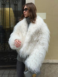 Fongt Women's ZA Autumn And Winter New White Fur Collar Coat