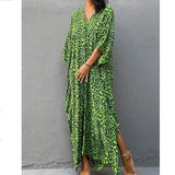 Women's Dress Fashion Beach Vacation Leopard Printed Robe Summer New Casual Elegant Loose V-Neck Split Floor-length Dresses-Outfit