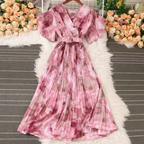 Fongt French Crumlom Dyed Summer New Waist Display Thin And Long Elegant Folded Chiffon Dress Holiday Woman