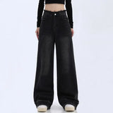 Vintage Dark Wash Patchwork Wide Leg Jeans-Outfit