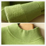 Thicken Sweater Womens Casual Warm Velvet Lined Big Size 4xl Knit Pullover Half Turtleneck Poleras Soft Knitwear