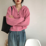 Vintage Zip Up Knitted Hooded Cardigan-Outfit