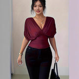 Fongt V-Neck Long Sleeves On The 100-Fold Design Suit Top Women's Solid-Color Suit Temperament Dress