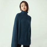 Turtleneck Long Sleeve Knitted Pullover Top Winter Thick Oversized Green Women's Sweater Vintage Female Purpel