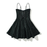 Jacquard Solid Back Lace Up Strap Mini Dress-Outfit