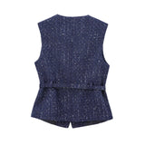 Fongt Women's Clothing INS Net Red Explosive With Belt Beads Texture Vest
