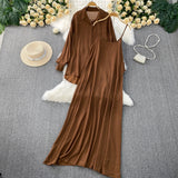 Fongt Wind Leisure Two Sets Of Women Loose Outside Thin Long-Sleeved Shirt Cover Skinny Sling Dress