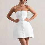 Buttoned Tube Fitted Mini Dress-Outfit