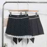 Real Shooting Leg Long Skirt Love Print Splicing Lace A Word 100 Folds Thin Bow Half-Dress Skirt