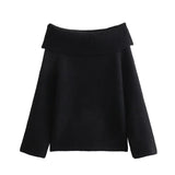 Fongt Women's New Autumn And Winter Temperament Long-Sleeved Shoulder Simple Sweater Knitted Jersey