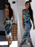Fongt Summer New Women's Wear Elegant U-Neck Print Neck Dress D2427-Outfit