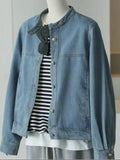 Fongt Explosion Recommended ~ Hong Kong Style Retro Blue Cowboy Jacket Women Autumn Loose Thin Short Jacket Top