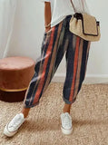 Fongt Women Cotton Tample Waist Nine Trousers Casual Women's Pants