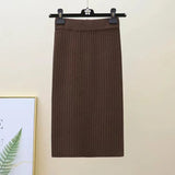 Winter Women Sweater Skirt New 2021 Knitted Midi Skirts Korean Elastic High Waist Elegant Autumn Split Fork Black