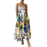 Fongt 2024 New Women's Sleeveless Strapless High-Waisted Print Long Strap