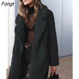 Women's Lapel Long Sleeve Plush Extended Coat Coat In Autumn and Winter Winter Coat Fur Coat Women Black Wool