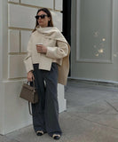 Large Collar Wool Crop Coat-Outfit