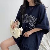 Embroidery Letter Oversized Half Sleeve Tee-Outfit